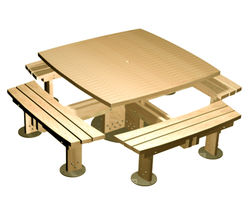 Table carrée quatre bancs à Fixer Gamme "Style" - Châtaignier